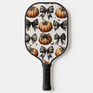 Pumpkins and bows Halloween Grey Pickleball Paddle