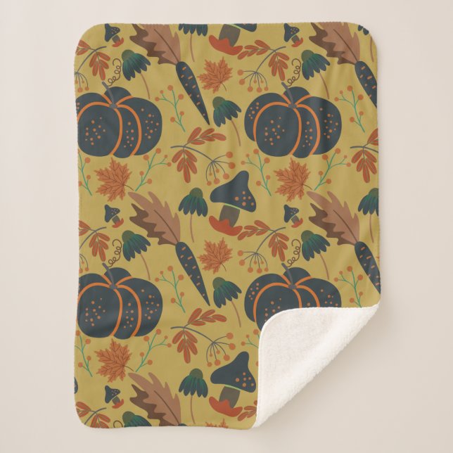 Pumpkins and carrots seamless pattern sherpa blanket (Front)