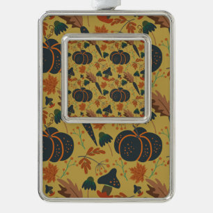 Pumpkins and carrots seamless pattern silver plated framed ornament