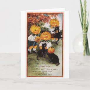 Pumpkins and Cats Vintage Halloween Card