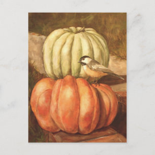 pumpkins and chickadee postcard