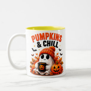 Pumpkins And Chill Funny Ghost Cosy Autumn Two-Tone Coffee Mug