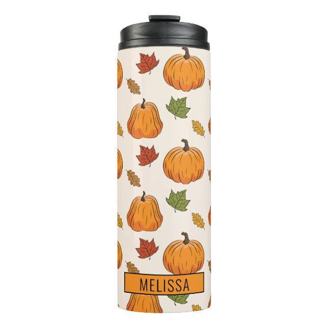 Pumpkins And Colourful Autumn Leaves Pattern & Nam Thermal Tumbler (Front)