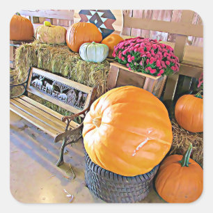 Pumpkins and Country Bench Halloween Stickers