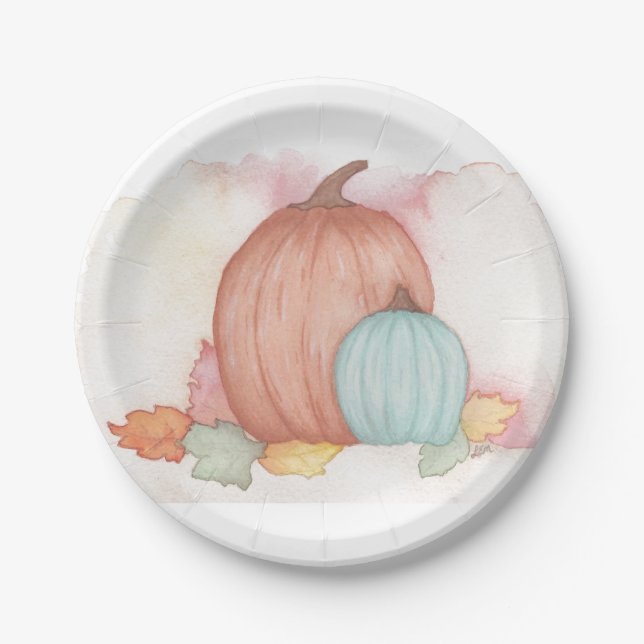 Pumpkins and Fall Leaves Paper Plate (Front)