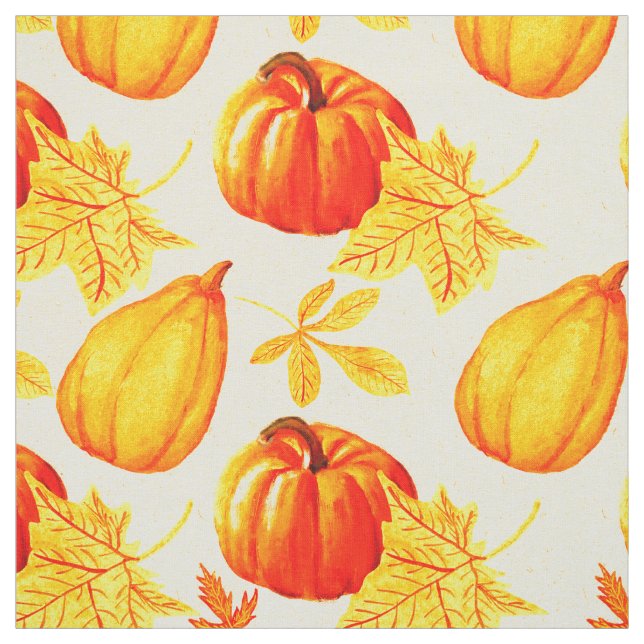 Pumpkins and Fall Leaves Pattern Fabric (Swatch)