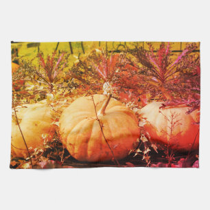 Pumpkins And Fall Plants Abstract Tea Towel