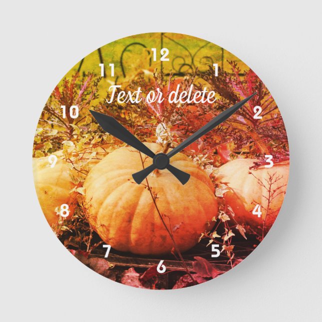Pumpkins And Fall Plants Personalised Round Clock (Front)