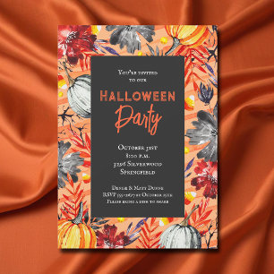 Pumpkins and Floral Halloween Party Invitation