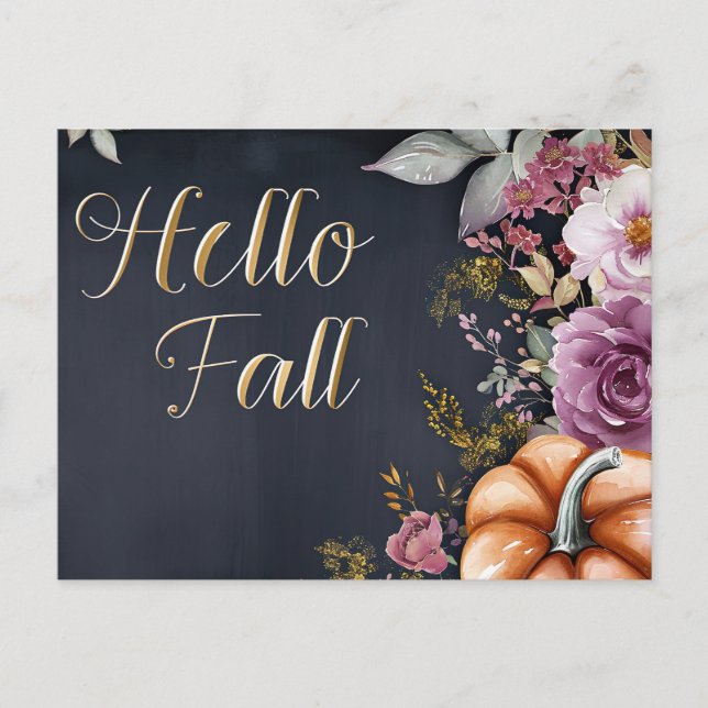 Pumpkins and Flowers Fall greeting Postcard (Front)