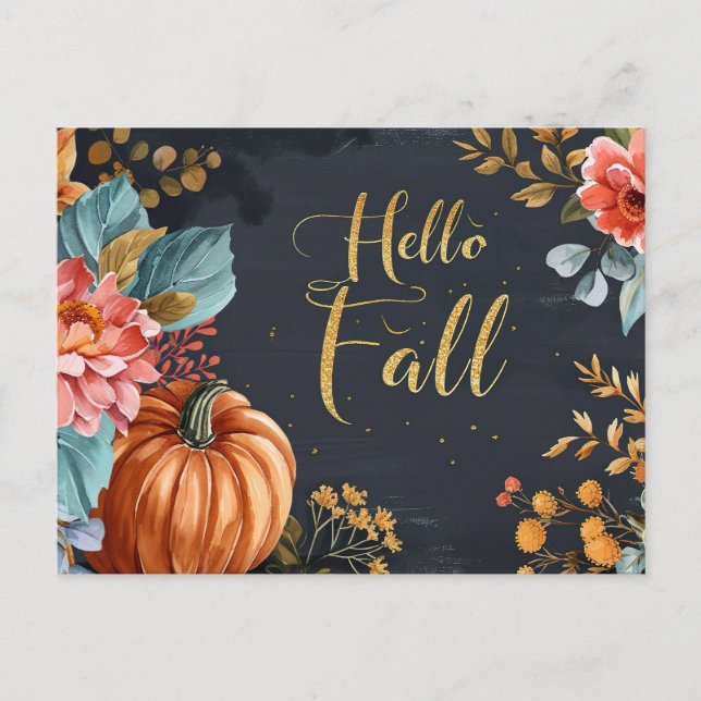 Pumpkins and Flowers Fall greeting Postcard (Front)