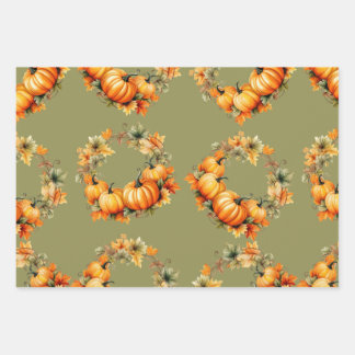 Pumpkins and flowers wrapping paper sheet