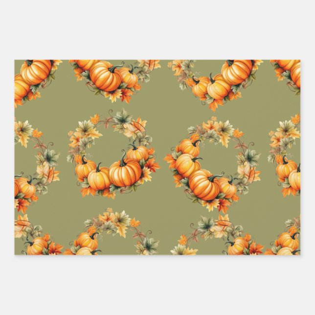 Pumpkins and flowers wrapping paper sheet (Front)