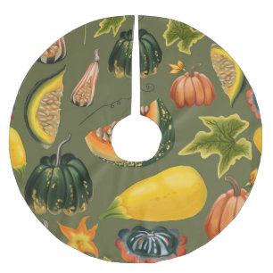 Pumpkins and Leaves: Autumn Greenery Brushed Polyester Tree Skirt