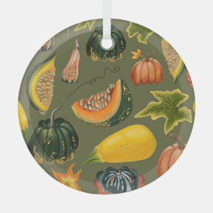 Pumpkins and Leaves: Autumn Greenery Glass Tree Decoration