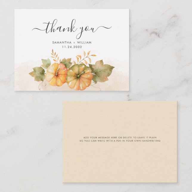 Pumpkins and Leaves Budget Fall Wedding Thank You Card (Front/Back)