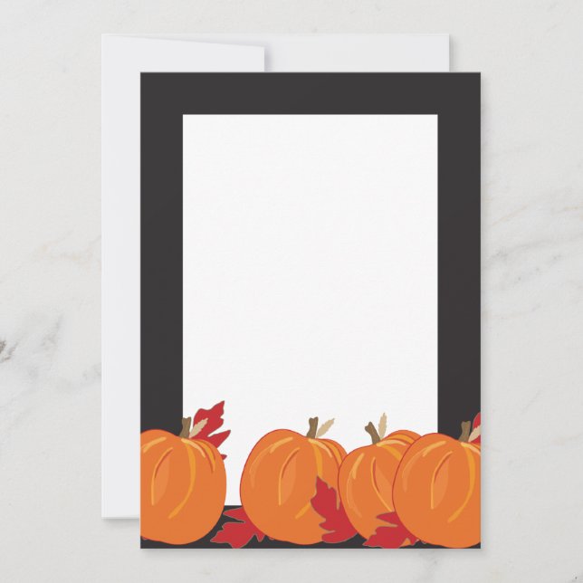 Pumpkins and Leaves On Black Fall  Invitation (Front)