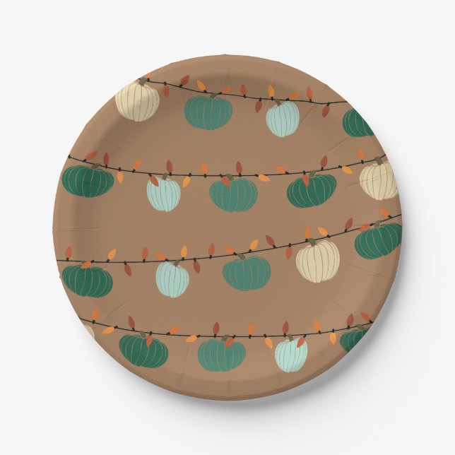 Pumpkins and Lights Paper Plate (Front)