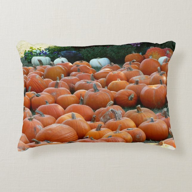 Pumpkins and Mums Autumn Harvest Photography Decorative Cushion (Front)
