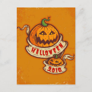 Pumpkins and old ribbon for Halloween Postcard