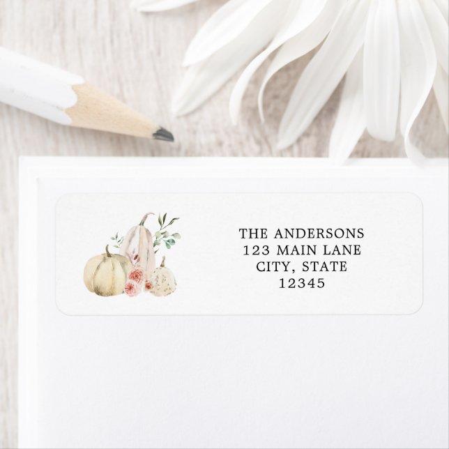 Pumpkins and Pink Blush Flowers Address Label (Insitu)