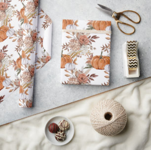 Pumpkins and Roses Wrapping Paper