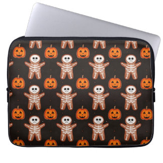 Pumpkins and Skeleton Gingerbread Halloween Design Laptop Sleeve