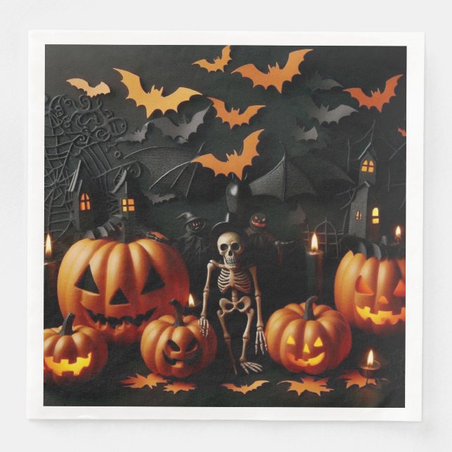 Pumpkins and skeleton napkin (Front)