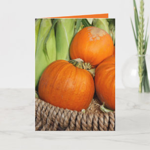 Pumpkins and Stalks of Corn in Basket Personalised Card