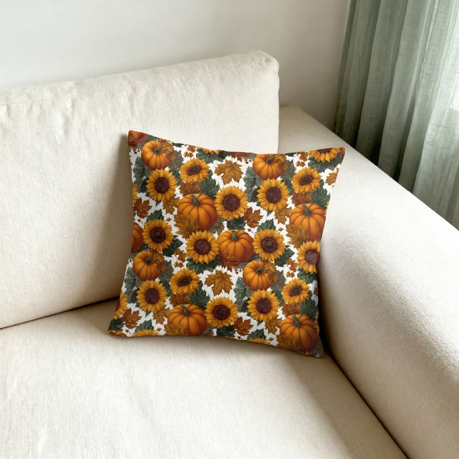 Pumpkins and Sunflowers Autumn Pattern Cushion (Creator Uploaded)