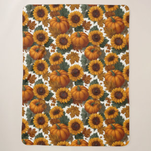 Pumpkins and Sunflowers Autumn Pattern Sherpa Blanket