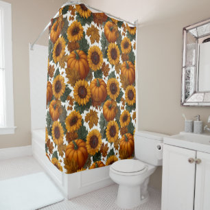 Pumpkins and Sunflowers Autumn Pattern Shower Curtain