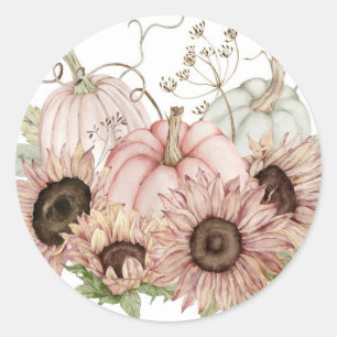 Pumpkins and Sunflowers Classic Round Sticker