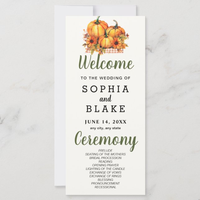 Pumpkins and Sunflowers Fall White Wedding Program (Front)