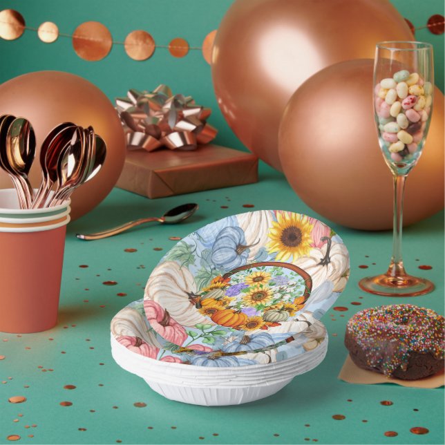 Pumpkins and Sunflowers For Fall Paper Plate (Multi)