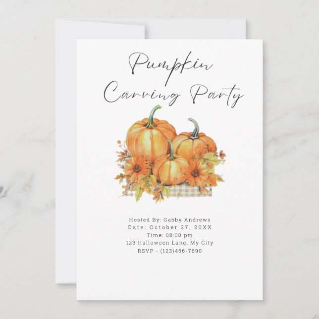Pumpkins and Sunflowers Pumpkin Carving Party Invitation (Front)