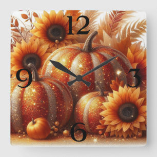 Pumpkins and Sunflowers Square Wall Clock