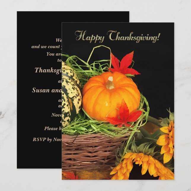 Pumpkins and Sunflowers Thanksgiving Dinner Invitation (Front/Back)