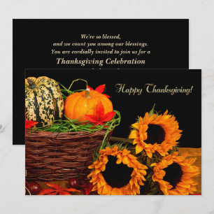  Pumpkins and Sunflowers Thanksgiving Dinner Invitation