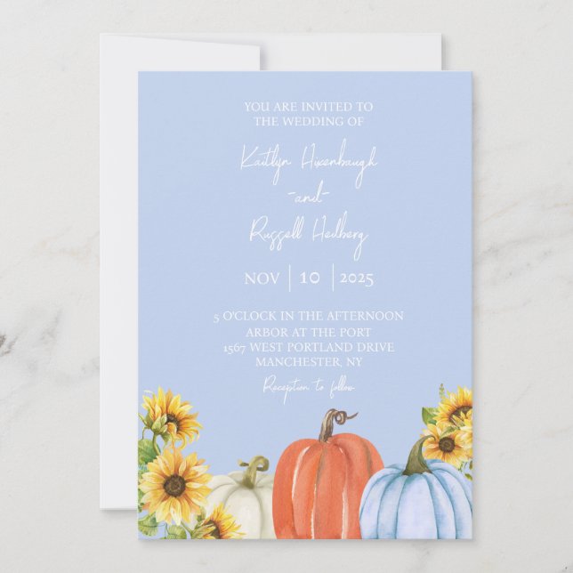 Pumpkins and Sunflowers Wedding Invitation (Front)