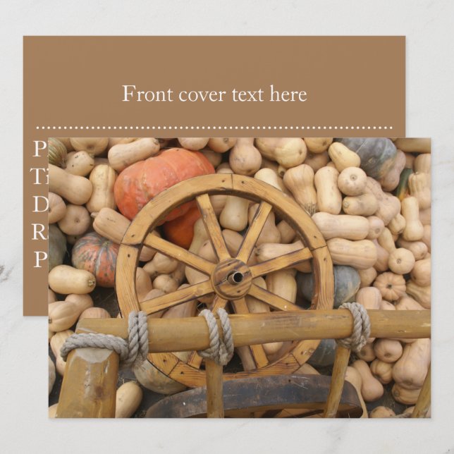 Pumpkins and Wheel of the rural wooden cart Invitation (Front/Back)