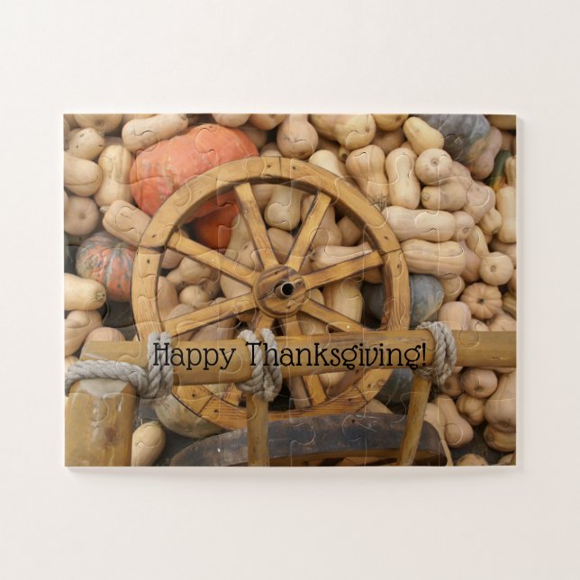 Pumpkins and Wheel of the rural wooden cart Jigsaw Puzzle (Horizontal)