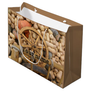 Pumpkins and Wheel of the rural wooden cart Large Gift Bag