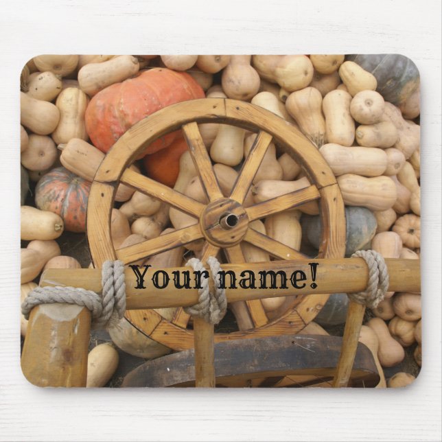 Pumpkins and Wheel of the rural wooden cart Mouse Mat (Front)