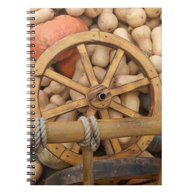 Pumpkins and Wheel of the rural wooden cart Notebook (Front)