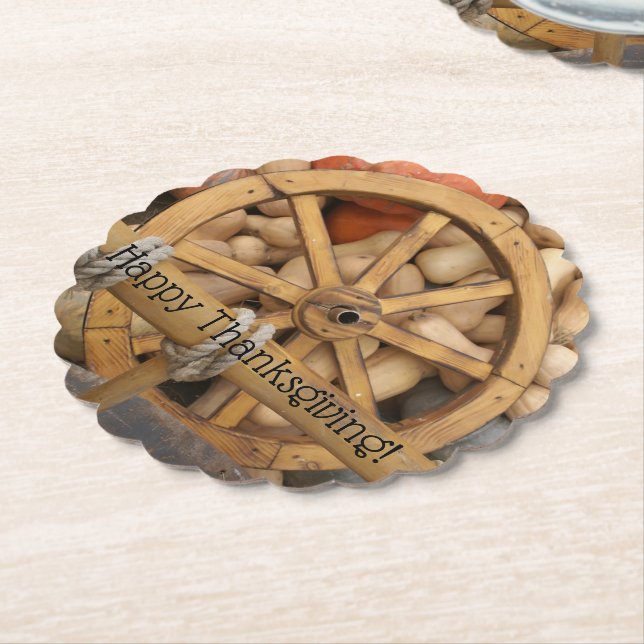 Pumpkins and Wheel of the rural wooden cart Paper Coaster (Angled)