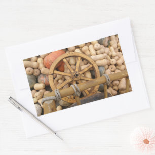 Pumpkins and Wheel of the rural wooden cart Rectangular Sticker