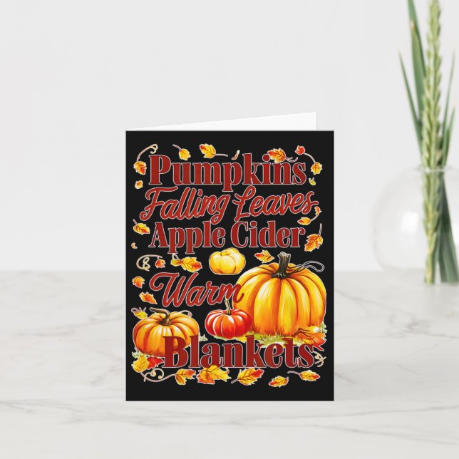 Pumpkins Apple Cider Warm Blankets Leaves Fall Hal Card (Front)