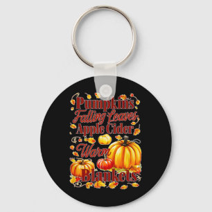 Pumpkins Apple Cider Warm Blankets Leaves Fall Hal Key Ring