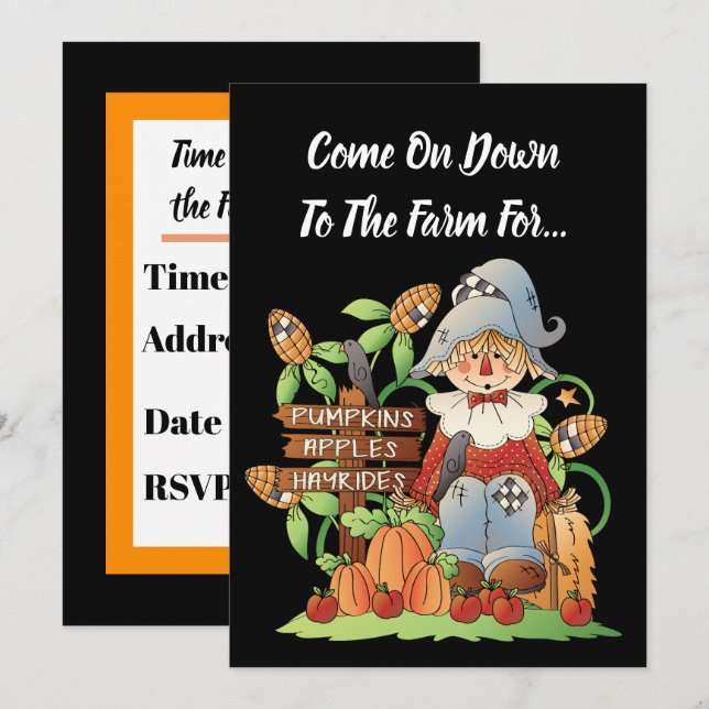 Pumpkins apples hayrides farm party invitation (Front/Back)
